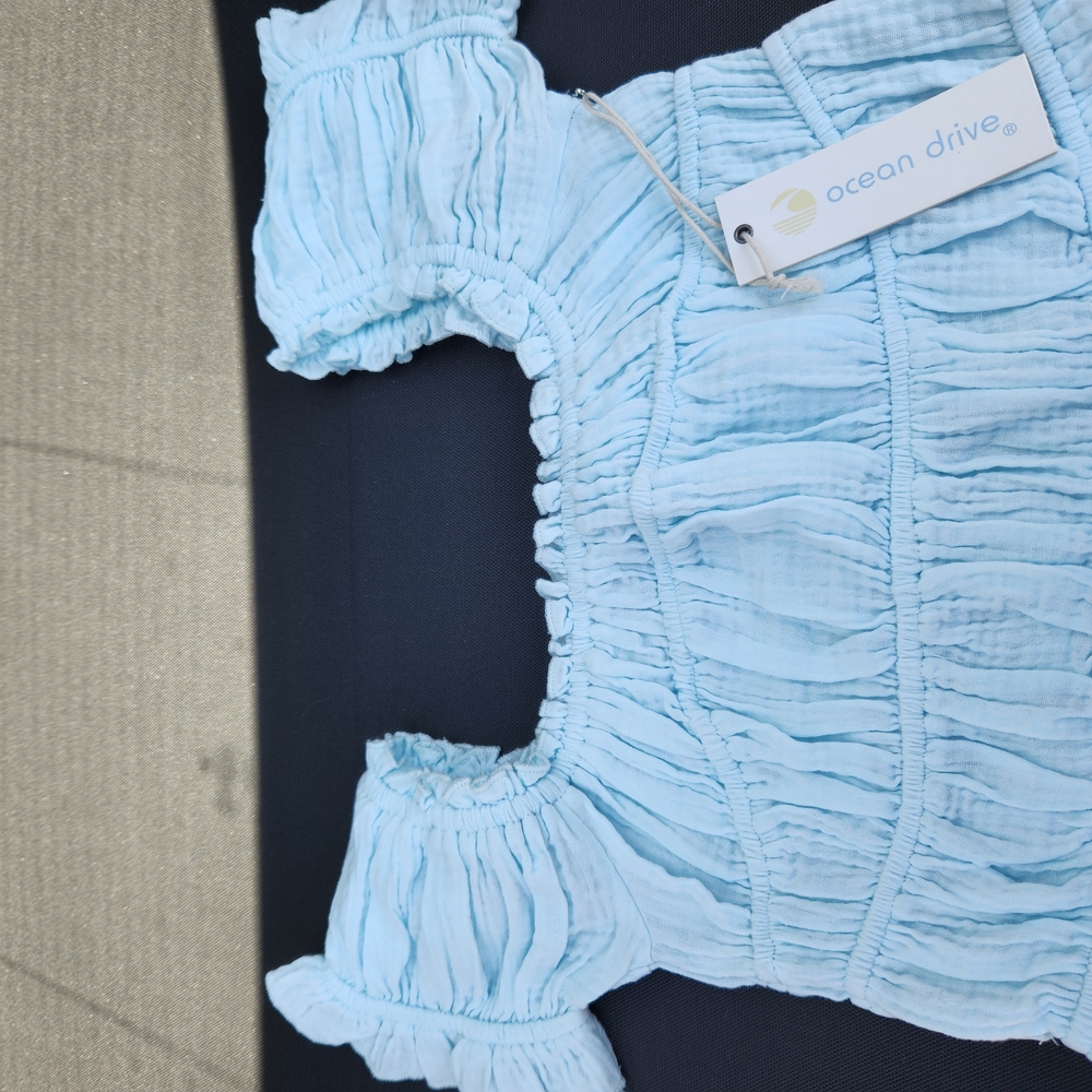 Ocean Drive Light Blue Ruched Top